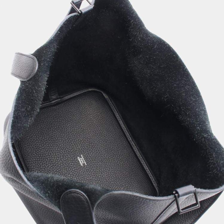 Pre Owned Hermes Picotin Lock 22 Black Taurillon Clemence Leather Tote Bag