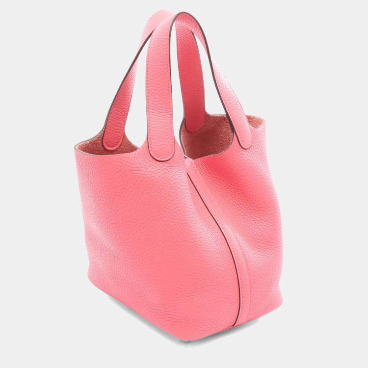 Pre Owned Hermes Picotin Lock PM Rose Azalee Pink Taurillon Clemence Leather Tote Bag