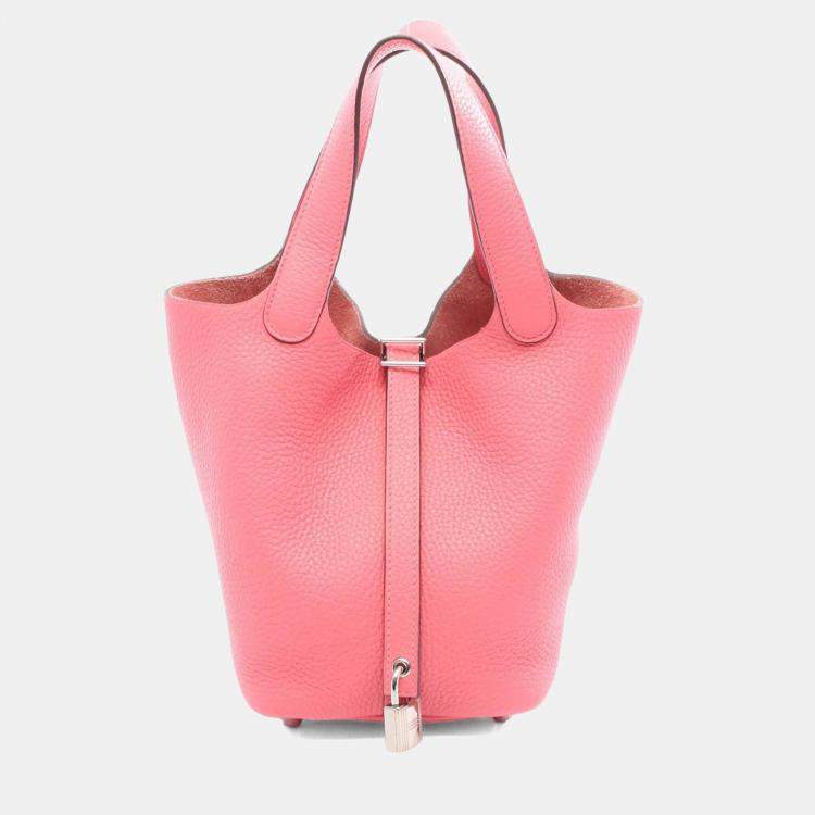 Pre Owned Hermes Picotin Lock PM Rose Azalee Pink Taurillon Clemence Leather Tote Bag