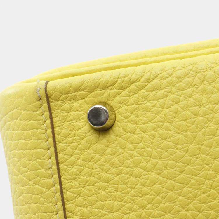 Pre Owned Hermes Lindy Maxi Quadrille Mini Yellow Taurillon Clemence Leather Crossbody Bag