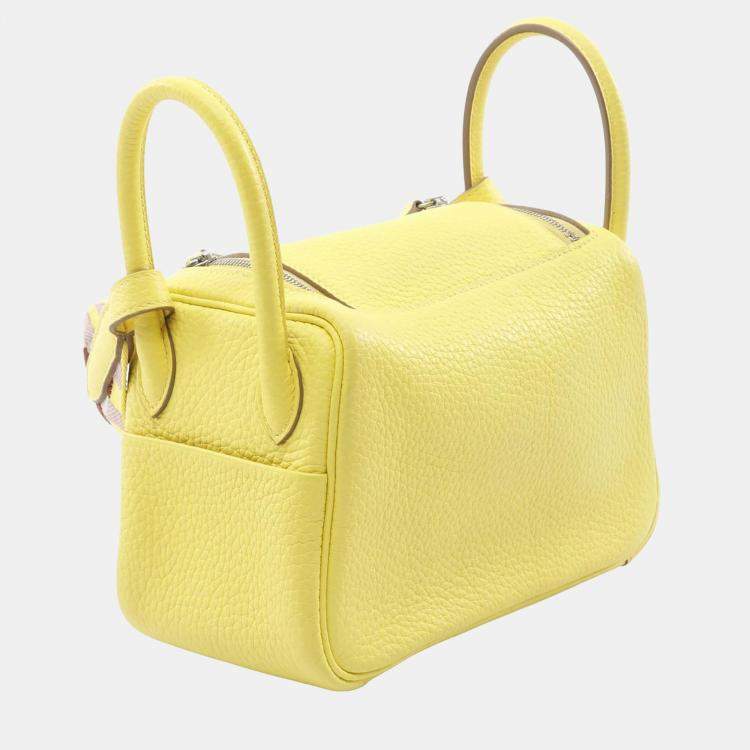 Pre Owned Hermes Lindy Maxi Quadrille Mini Yellow Taurillon Clemence Leather Crossbody Bag
