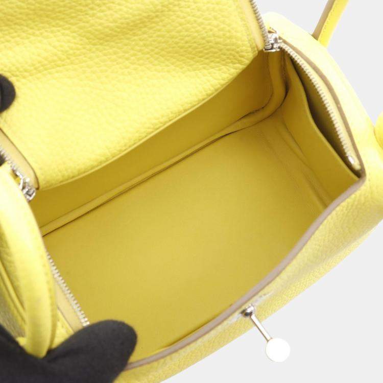 Pre Owned Hermes Lindy Maxi Quadrille Mini Yellow Taurillon Clemence Leather Crossbody Bag