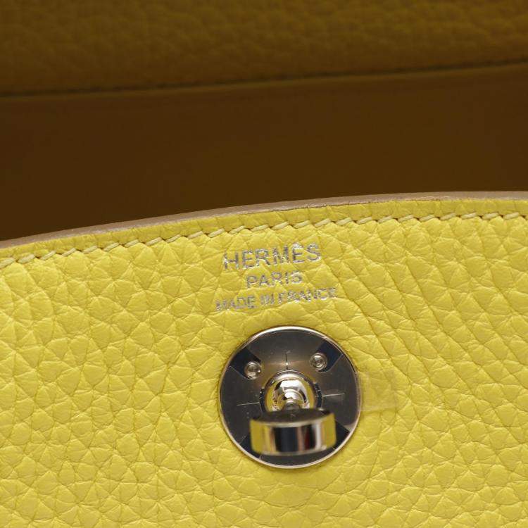 Pre Owned Hermes Lindy Maxi Quadrille Mini Yellow Taurillon Clemence Leather Crossbody Bag