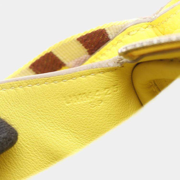 Pre Owned Hermes Lindy Maxi Quadrille Mini Yellow Taurillon Clemence Leather Crossbody Bag