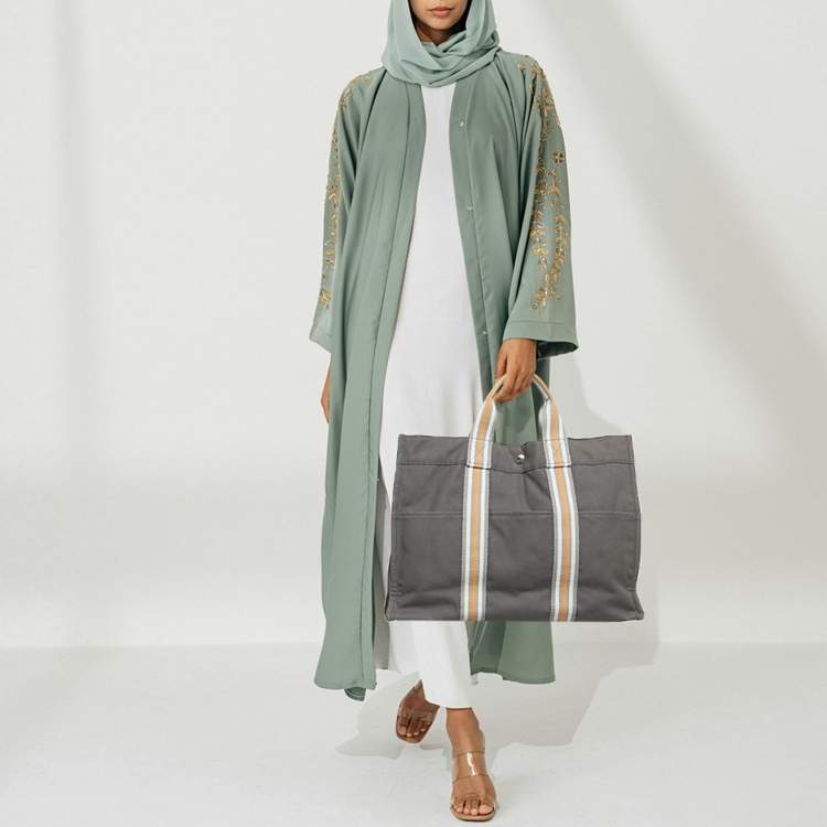 Pre Owned Hermes Fourre Tout Grey/Orange Canvas Tote