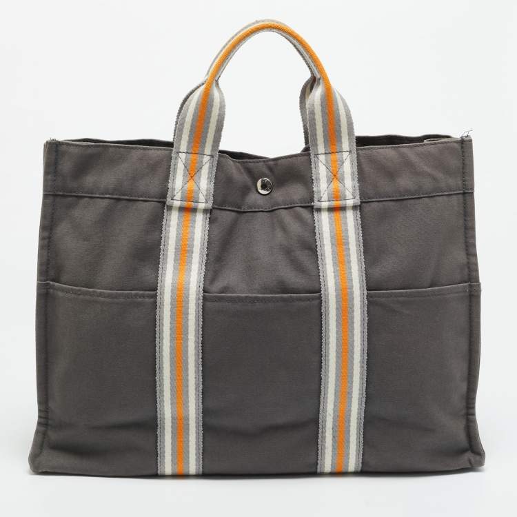 Pre Owned Hermes Fourre Tout Grey/Orange Canvas Tote