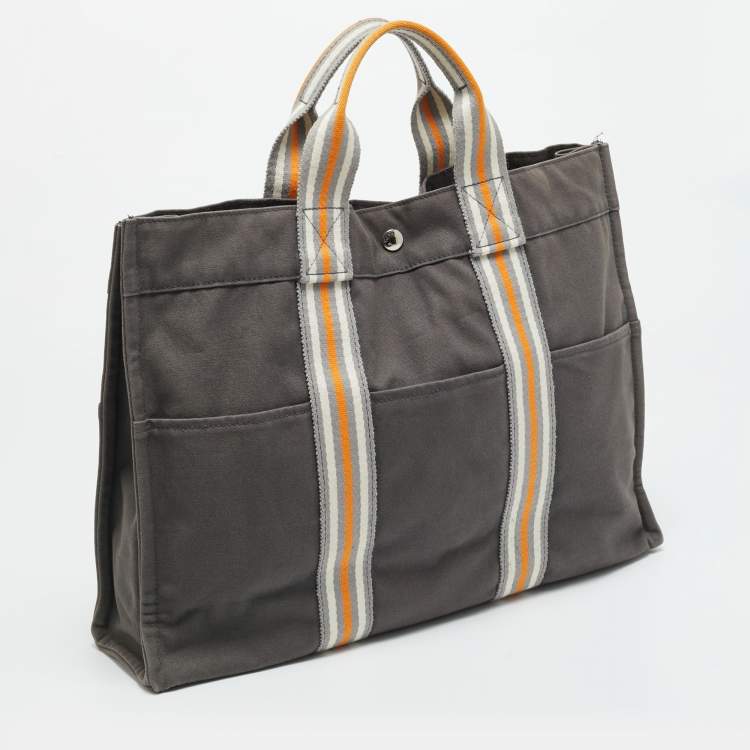 Pre Owned Hermes Fourre Tout Grey/Orange Canvas Tote