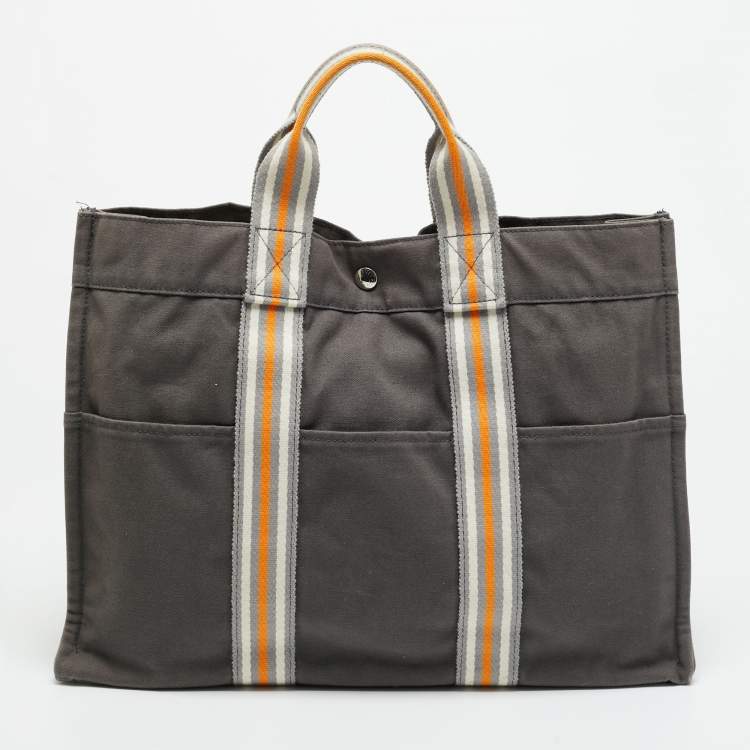 Pre Owned Hermes Fourre Tout Grey/Orange Canvas Tote