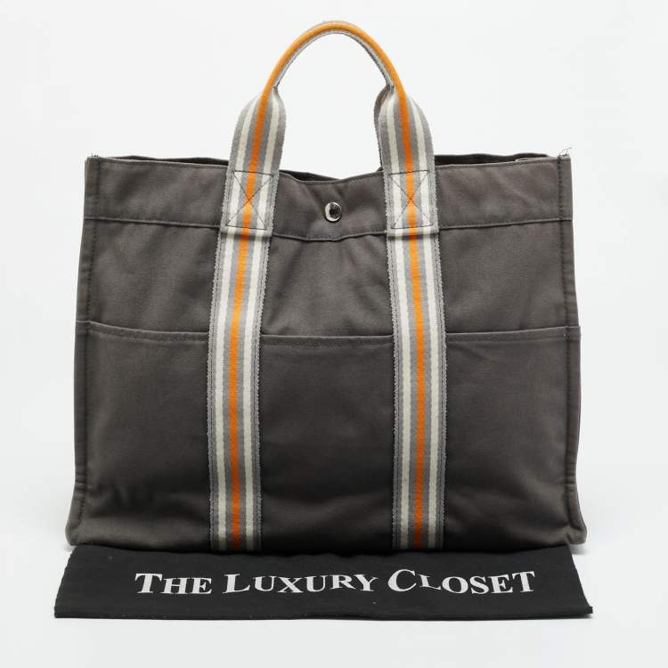 Pre Owned Hermes Fourre Tout Grey/Orange Canvas Tote