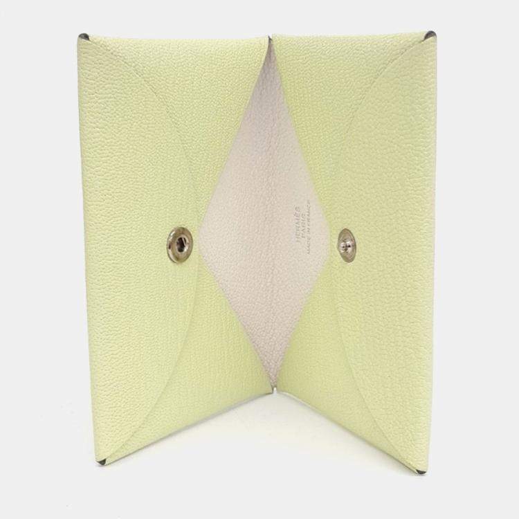Pre Owned Hermes Yellow Leather Calvi Card Holder