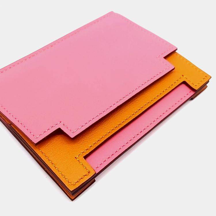 Pre Owned Hermes Pink Leather Card Wallet