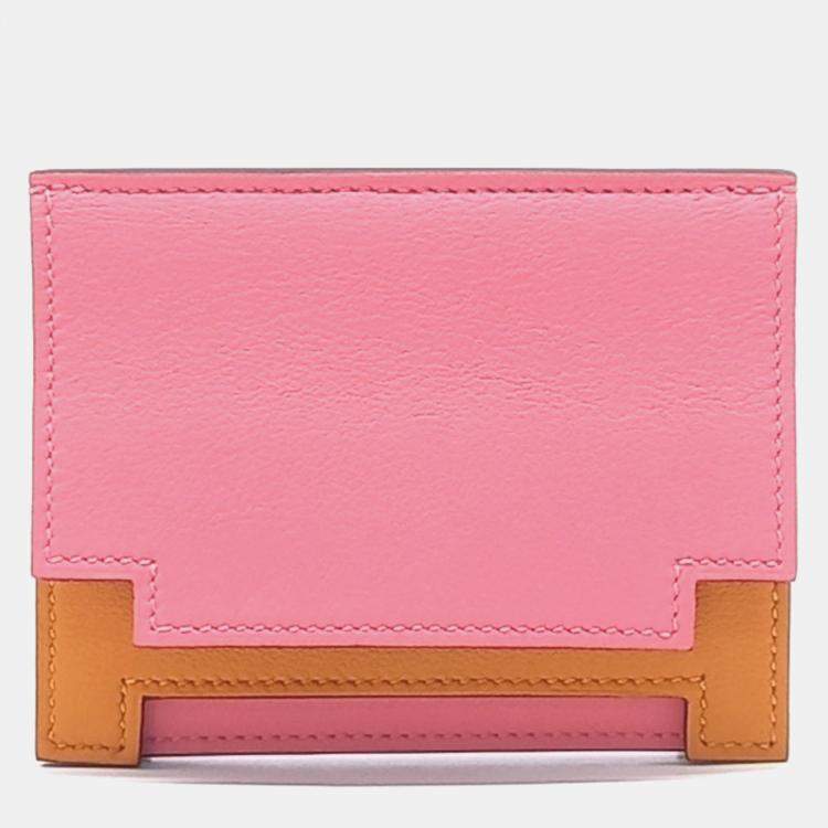 Pre Owned Hermes Pink Leather Card Wallet