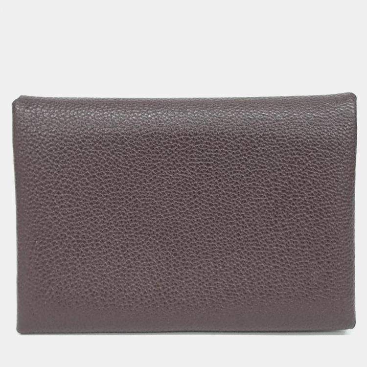 مملوكة مسبقًا Hermes Brown Leather Calvi Duo Card Holder