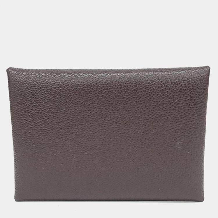 مملوكة مسبقًا Hermes Brown Leather Calvi Duo Card Holder