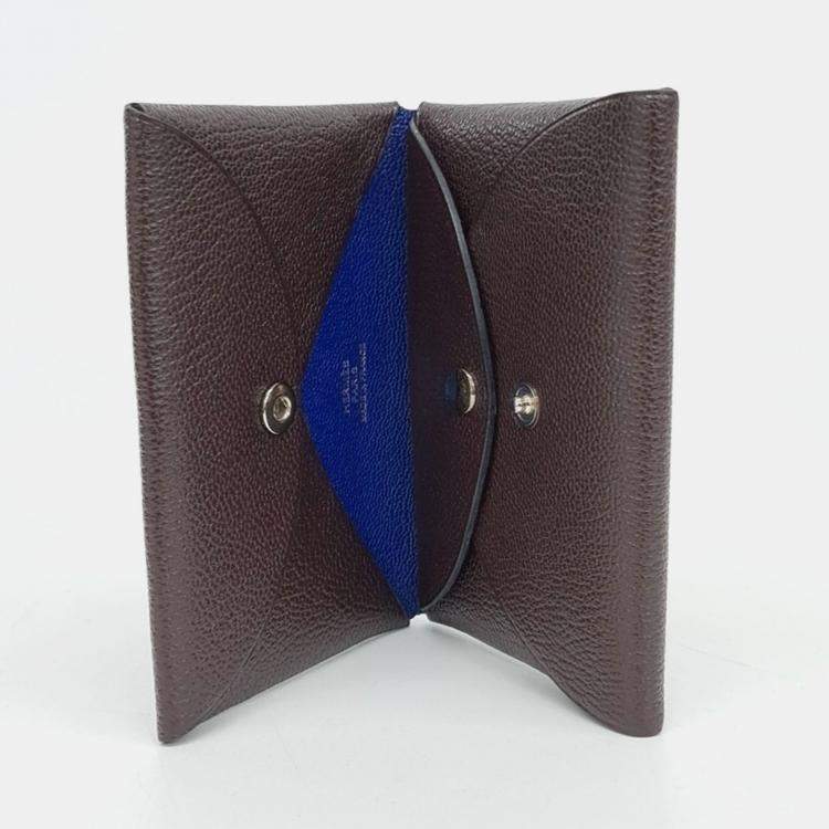 مملوكة مسبقًا Hermes Brown Leather Calvi Duo Card Holder