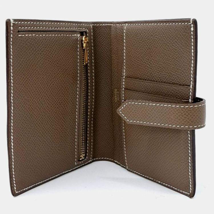 Pre Owned Hermes Brown Leather Bean Half Wallet