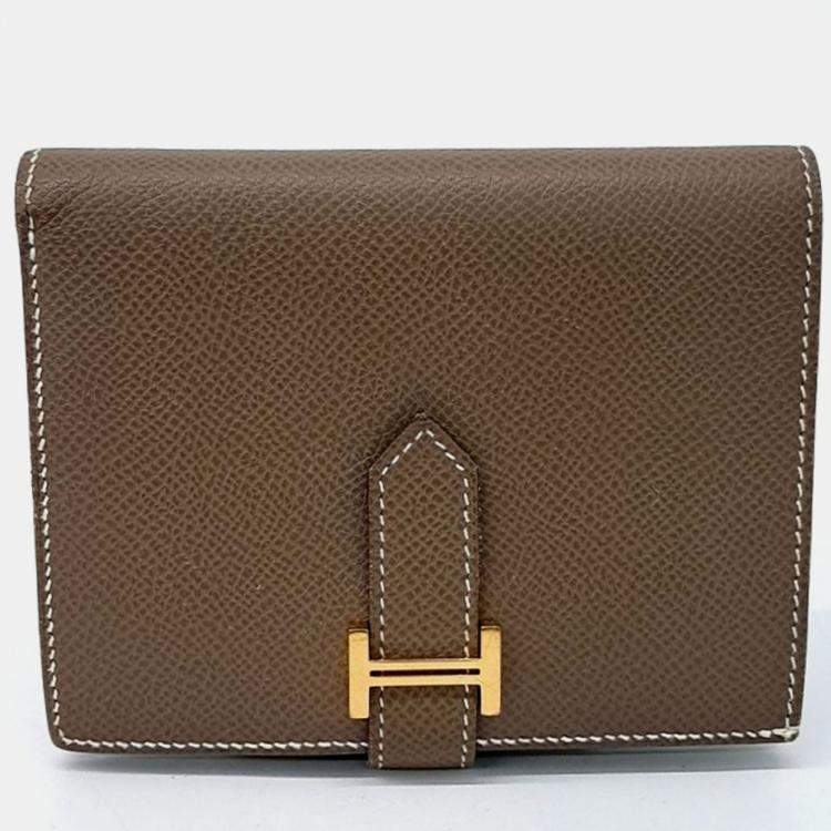Pre Owned Hermes Brown Leather Bean Half Wallet