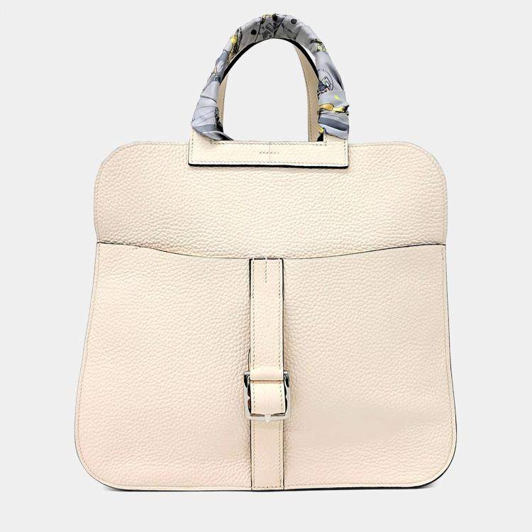 Pre Owned Hermes Cream Leather Halzan Bag 31 A + Twilly