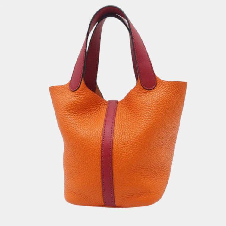Pre Owned Hermes Orange, Rouge Grenat Bicolor Clemence and Swift Picotin Lock 18