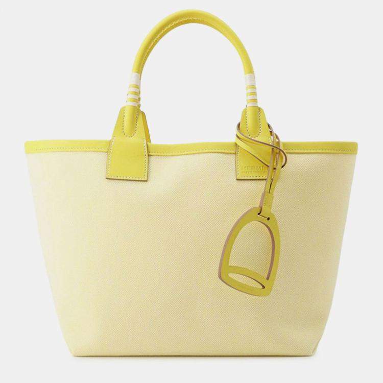 مملوكة مسبقًا Hermes Ecru, Citron, and Lime Sac Steeple 25 Yellow Toile Bag