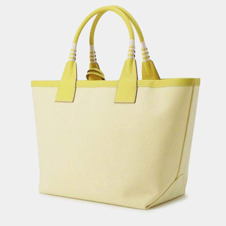 مملوكة مسبقًا Hermes Ecru, Citron, and Lime Sac Steeple 25 Yellow Toile Bag