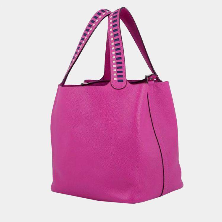 Pre Owned Hermes Magnolia, Bleu Saphir, and Craie Epsom Tressage Picotin Lock 22