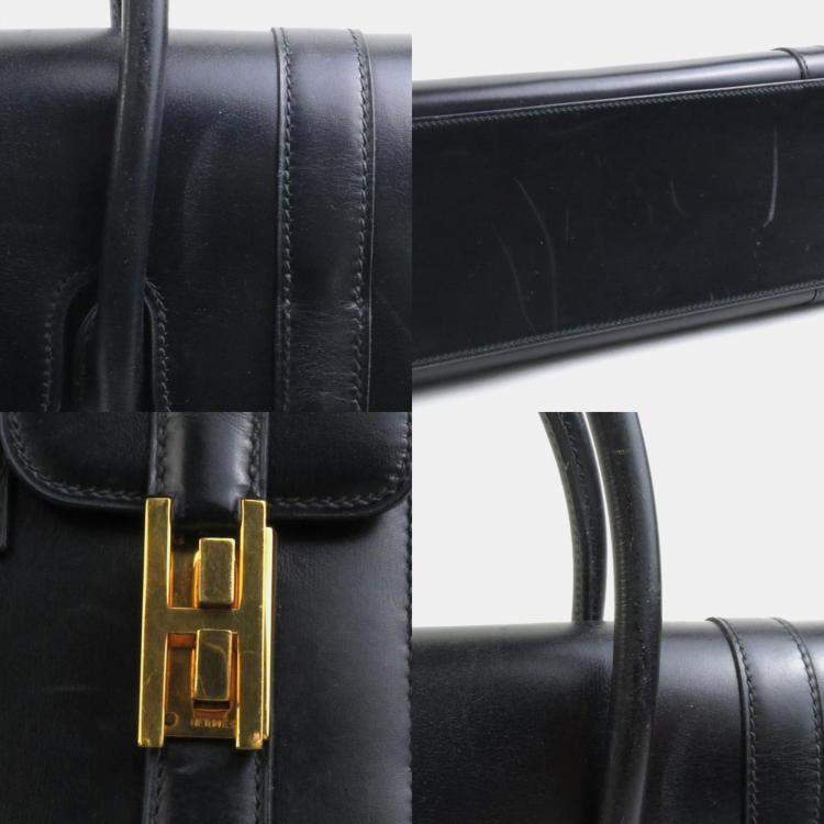 Pre Owned Hermes Handbag Drag 27 Box Calf Scarf Black Gold