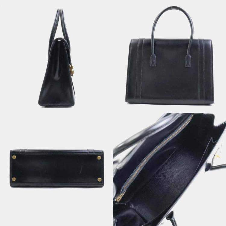 Pre Owned Hermes Handbag Drag 27 Box Calf Scarf Black Gold