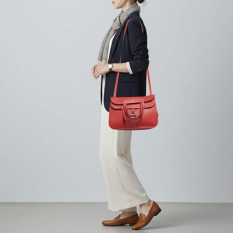 Pre Owned Hermes Halzan 31 Rouge Piment Taurillon Clemence Leather Shoulder Bag