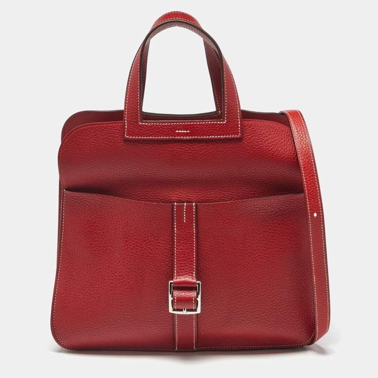 Pre Owned Hermes Halzan 31 Rouge Piment Taurillon Clemence Leather Shoulder Bag