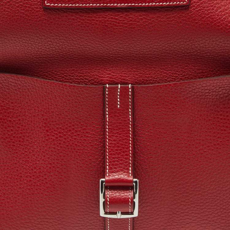 Pre Owned Hermes Halzan 31 Rouge Piment Taurillon Clemence Leather Shoulder Bag