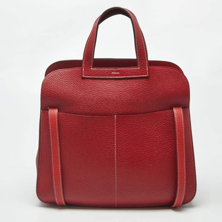 Pre Owned Hermes Halzan 31 Rouge Piment Taurillon Clemence Leather Shoulder Bag