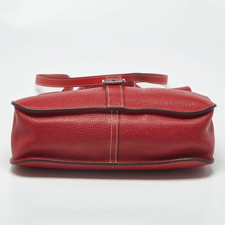 Pre Owned Hermes Halzan 31 Rouge Piment Taurillon Clemence Leather Shoulder Bag