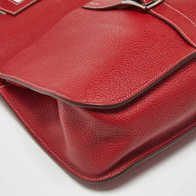 Pre Owned Hermes Halzan 31 Rouge Piment Taurillon Clemence Leather Shoulder Bag