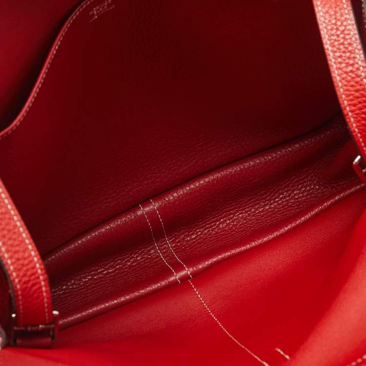 Pre Owned Hermes Halzan 31 Rouge Piment Taurillon Clemence Leather Shoulder Bag