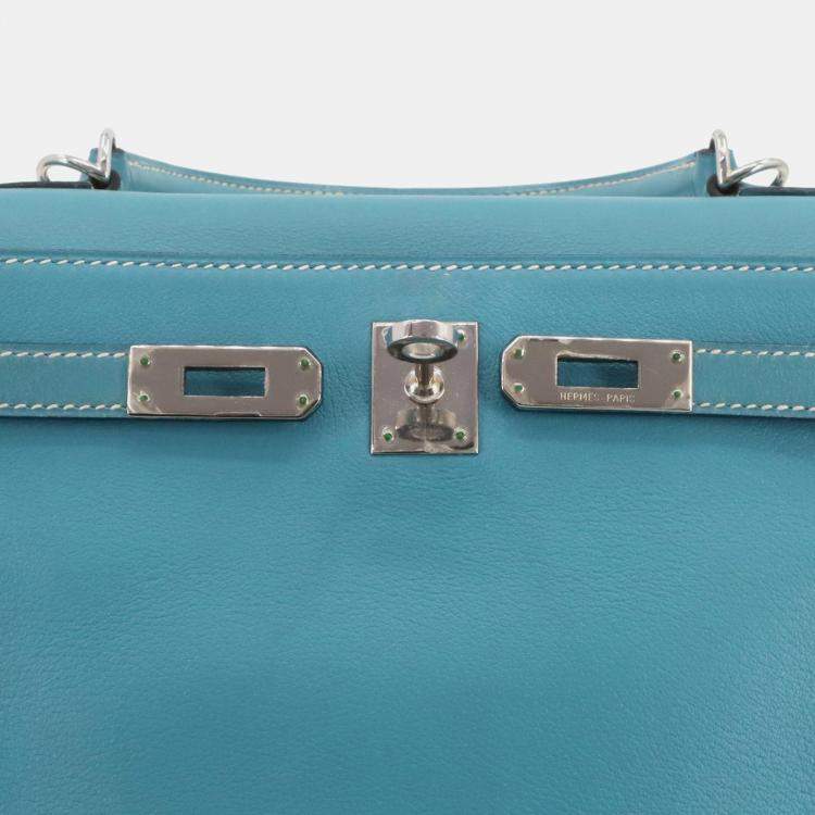 Pre Owned Hermes Kelly 25 Gulliver Blue Jean Shoulder Bag