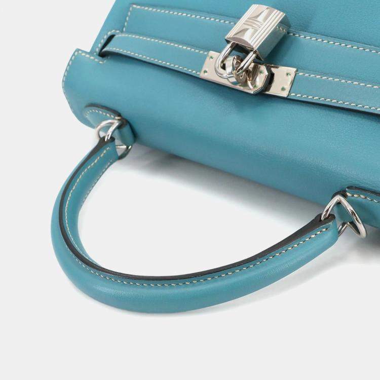 Pre Owned Hermes Kelly 25 Gulliver Blue Jean Shoulder Bag