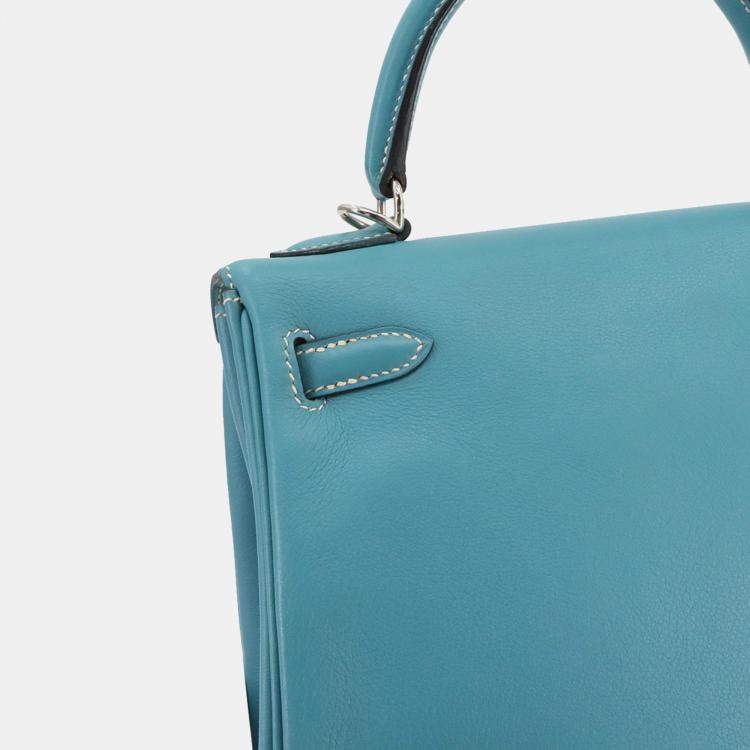 Pre Owned Hermes Kelly 25 Gulliver Blue Jean Shoulder Bag
