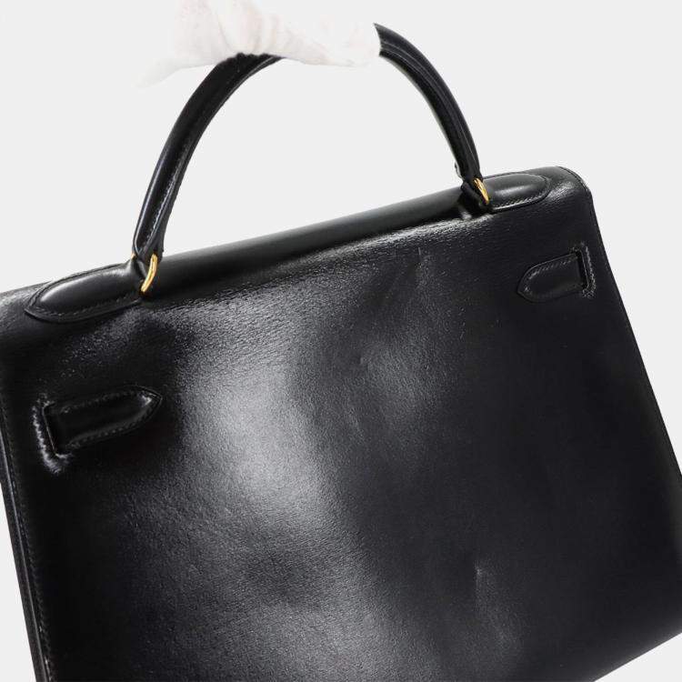Pre Owned Hermes Kelly 32 Box Calf Black Shoulder Bag