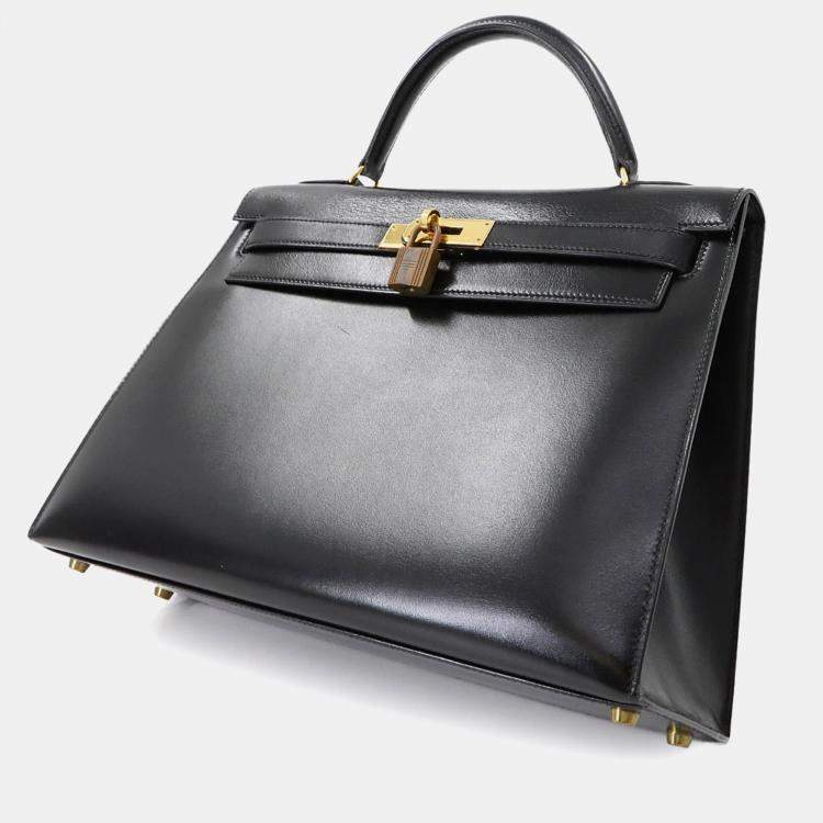 Pre Owned Hermes Kelly 32 Box Calf Black Shoulder Bag