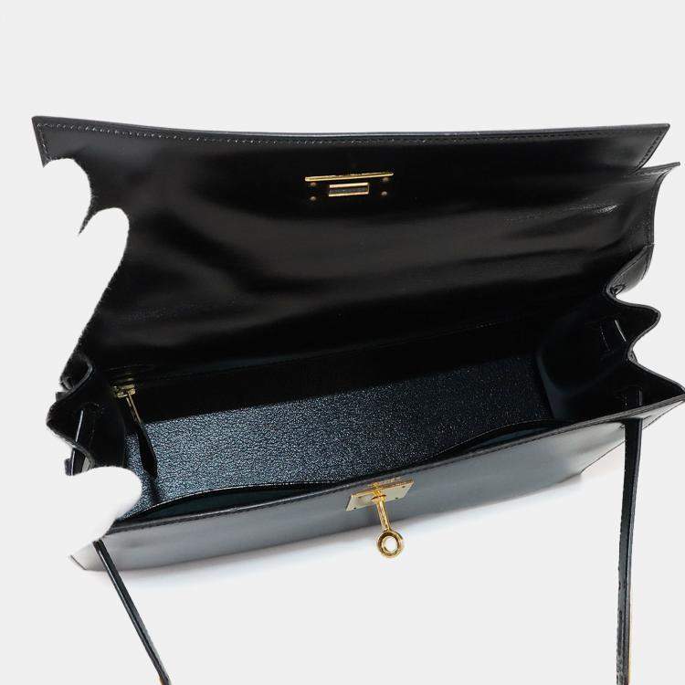 Pre Owned Hermes Kelly 32 Box Calf Black Shoulder Bag
