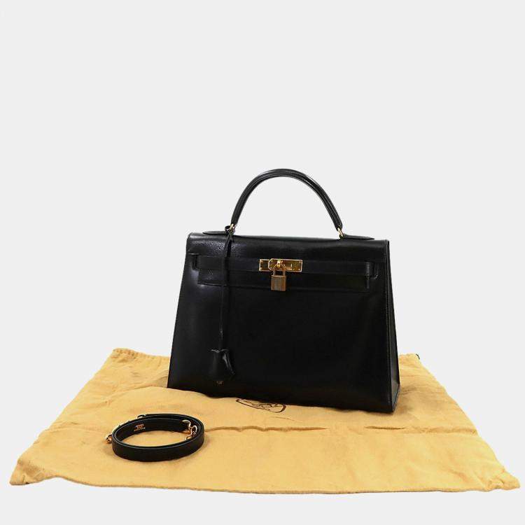 Pre Owned Hermes Kelly 32 Box Calf Black Shoulder Bag