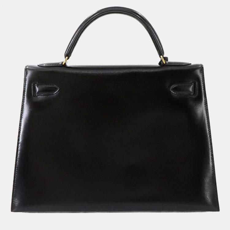 Pre Owned Hermes Kelly 32 Box Calf Black Shoulder Bag