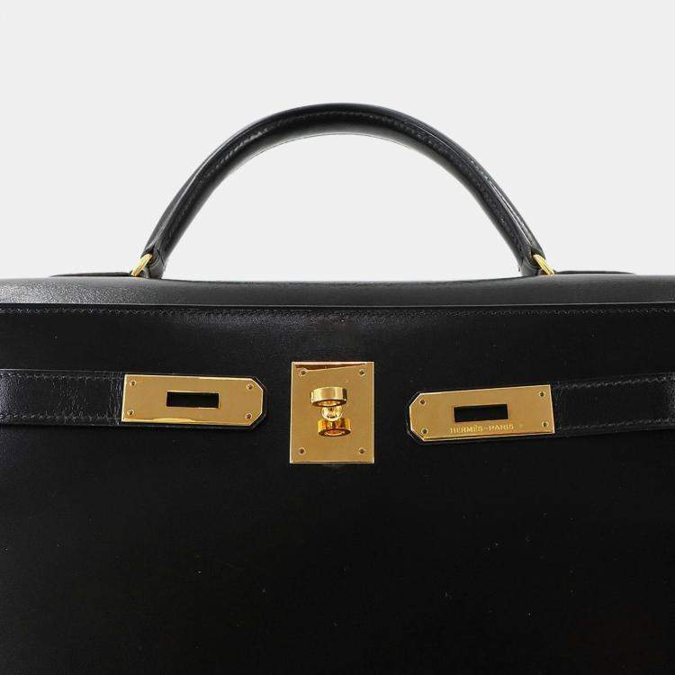 Pre Owned Hermes Kelly 32 Box Calf Black Shoulder Bag