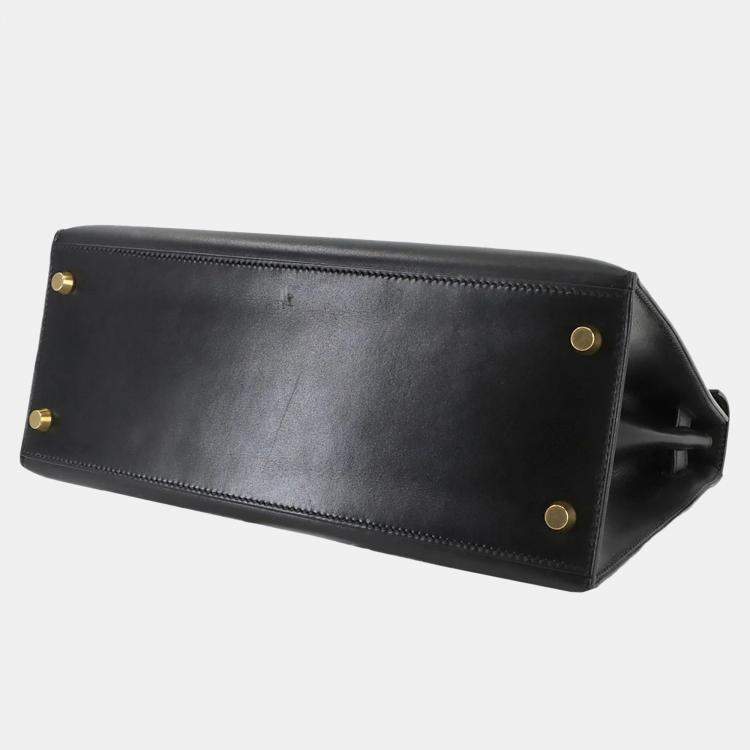 Pre Owned Hermes Kelly 28 Shoulder Bag Black Box Calf Leather