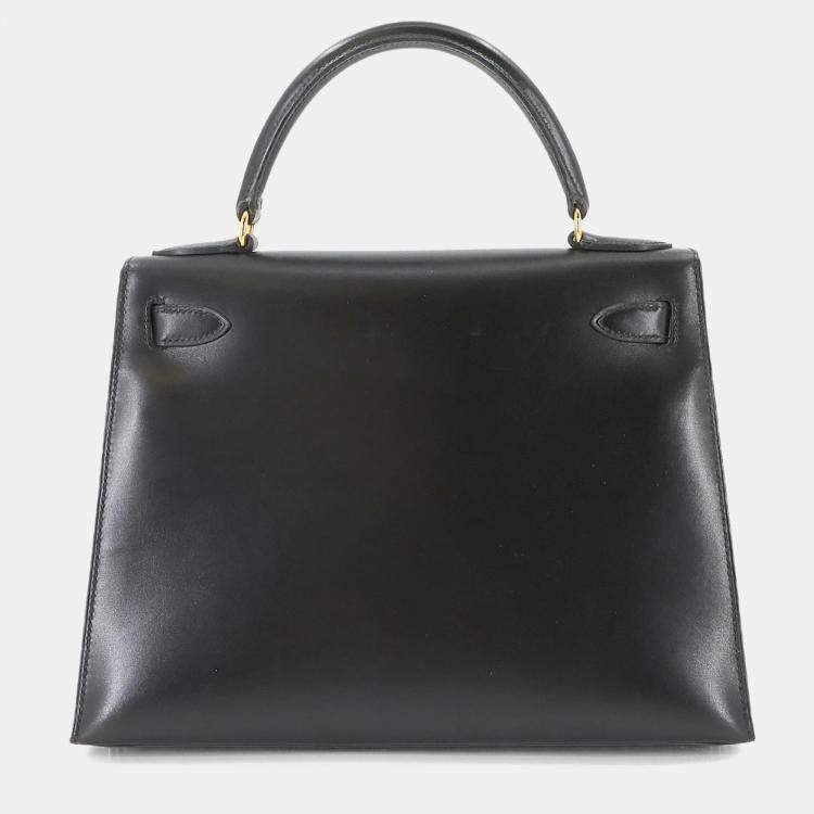 Pre Owned Hermes Kelly 28 Shoulder Bag Black Box Calf Leather