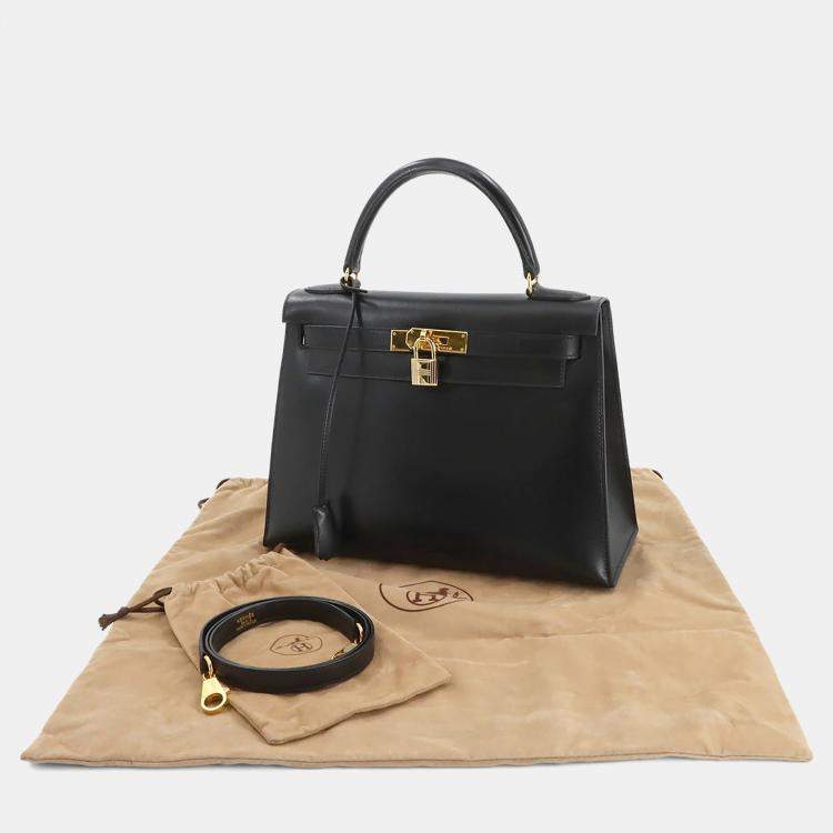Pre Owned Hermes Kelly 28 Shoulder Bag Black Box Calf Leather