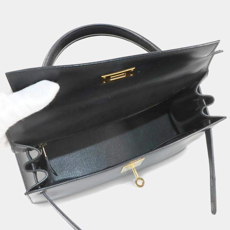 Pre Owned Hermes Kelly 28 Shoulder Bag Black Box Calf Leather