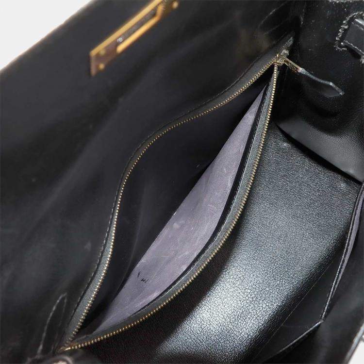 Pre Owned Hermes Kelly 28 Shoulder Bag Black Box Calf Leather