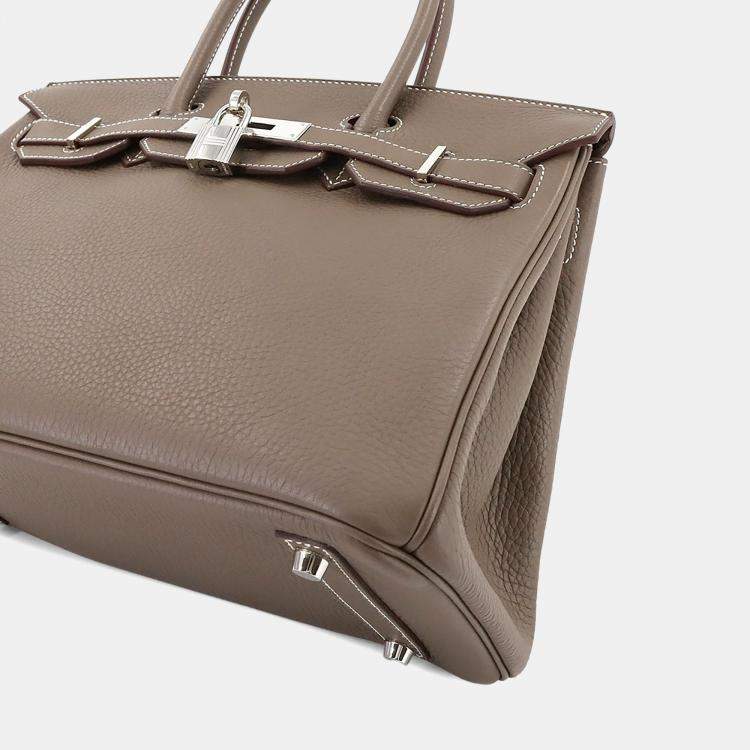Pre Owned Hermes Taurillon Clemence Etoupe Leather Birkin Handbag 30